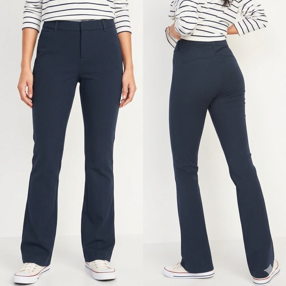 Old Navy Harper Slim Flare Leg Pants Mid Rise Trousers Navy Blue Womens Size 14